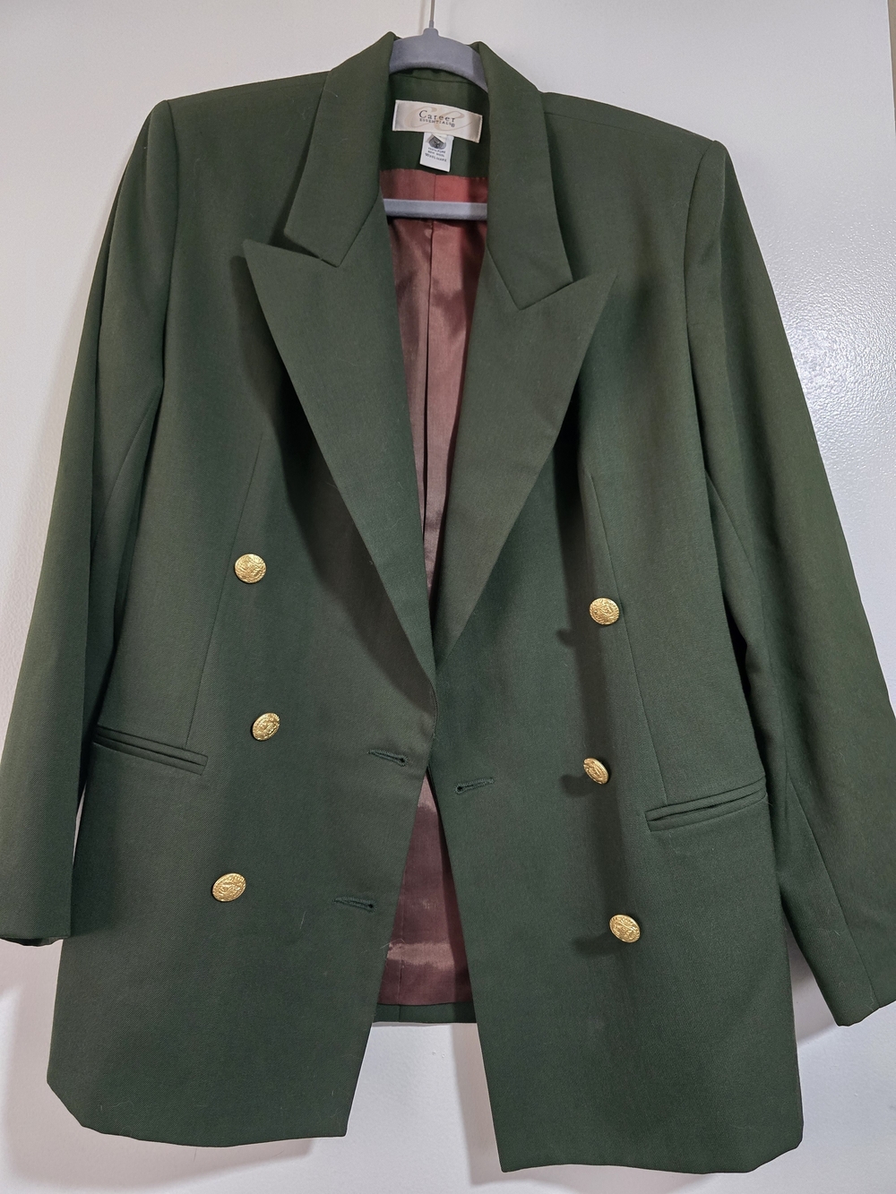 Essentials Dark Green Double-Breasted Women's Blazer with Gold Buttons